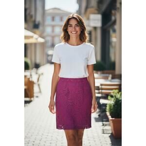 CAbi Women's Frolic Plum Berry Lace Pencil Skirt Size 10